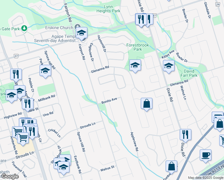 map of restaurants, bars, coffee shops, grocery stores, and more near 1841 Holbrook Court in Pickering
