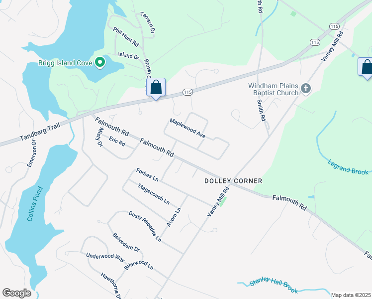 map of restaurants, bars, coffee shops, grocery stores, and more near 7 Birchwood Avenue in Windham