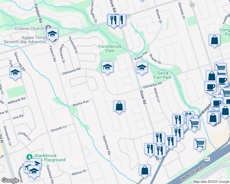 map of restaurants, bars, coffee shops, grocery stores, and more near 1060 Glenanna Road in Pickering