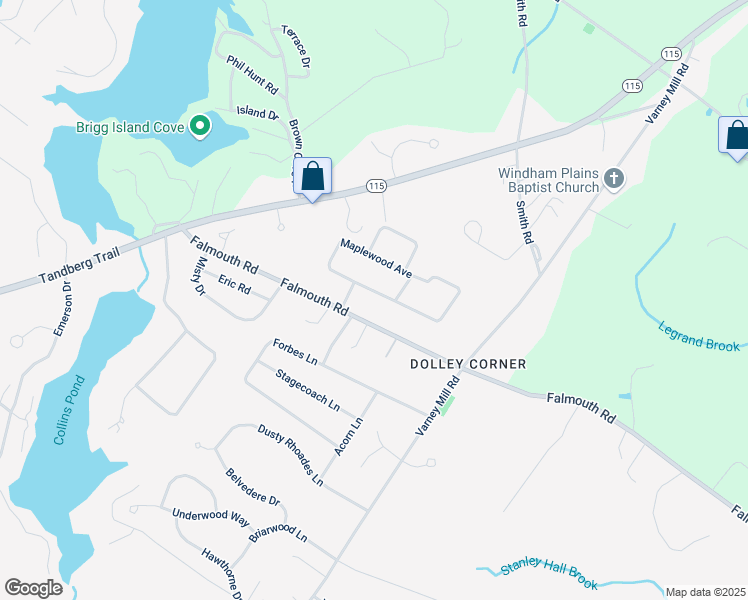 map of restaurants, bars, coffee shops, grocery stores, and more near 7 Birchwood Avenue in Windham