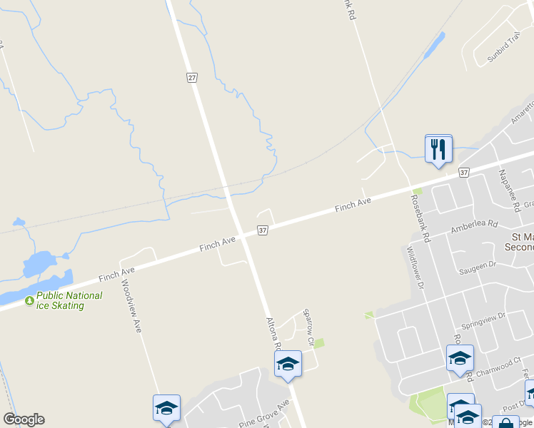 map of restaurants, bars, coffee shops, grocery stores, and more near 319 Mapleview Court in Pickering