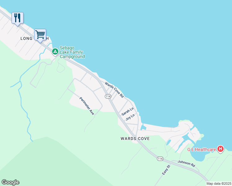 map of restaurants, bars, coffee shops, grocery stores, and more near 65 Wards Cove Road in Standish