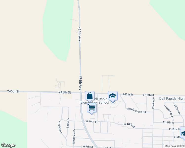 map of restaurants, bars, coffee shops, grocery stores, and more near in Dell Rapids