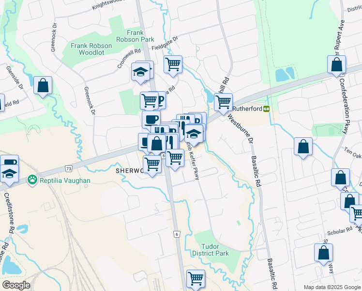 map of restaurants, bars, coffee shops, grocery stores, and more near 10 Jacob Keffer Parkway in Vaughan