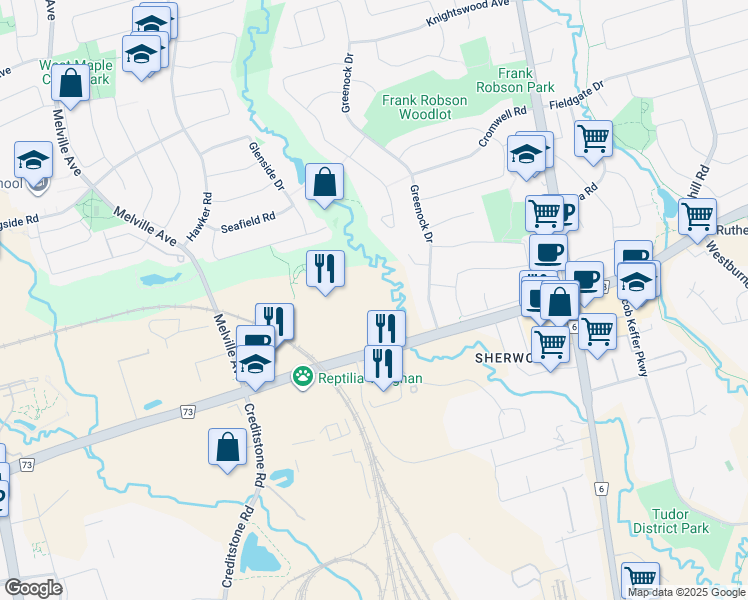 map of restaurants, bars, coffee shops, grocery stores, and more near in Vaughan