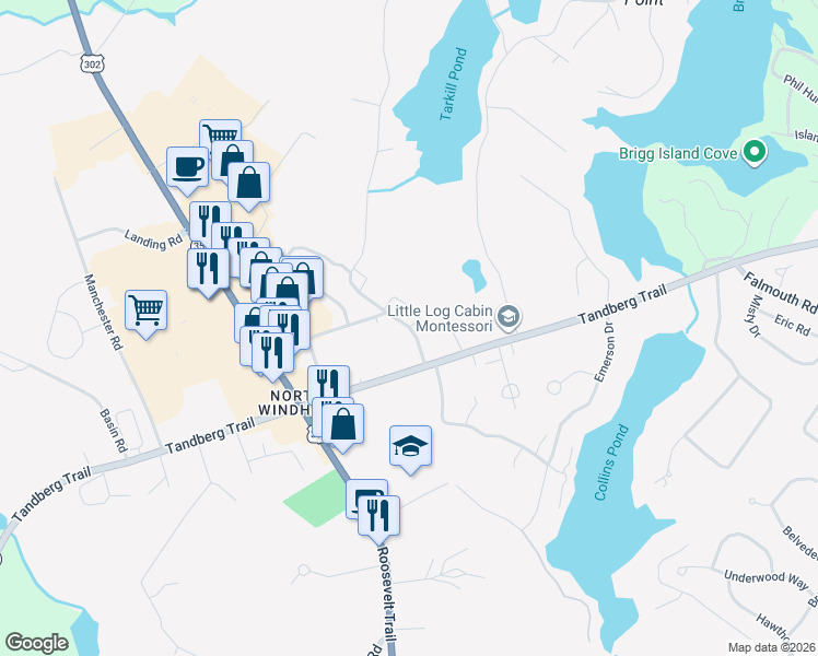 map of restaurants, bars, coffee shops, grocery stores, and more near 9 Sand Bar Road in Windham
