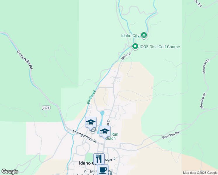 map of restaurants, bars, coffee shops, grocery stores, and more near 405 Elk Creek Road in Idaho City