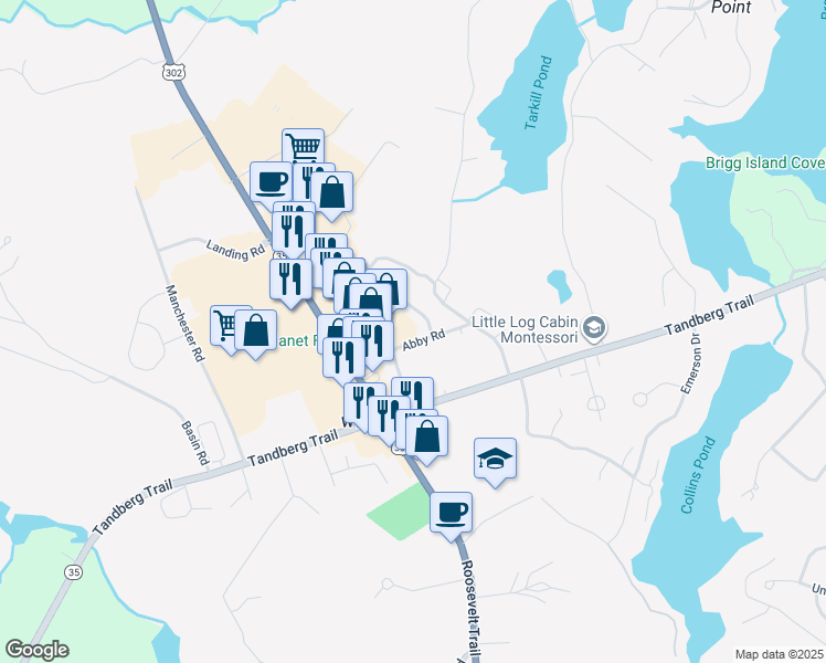 map of restaurants, bars, coffee shops, grocery stores, and more near 17 Abby Road in Windham