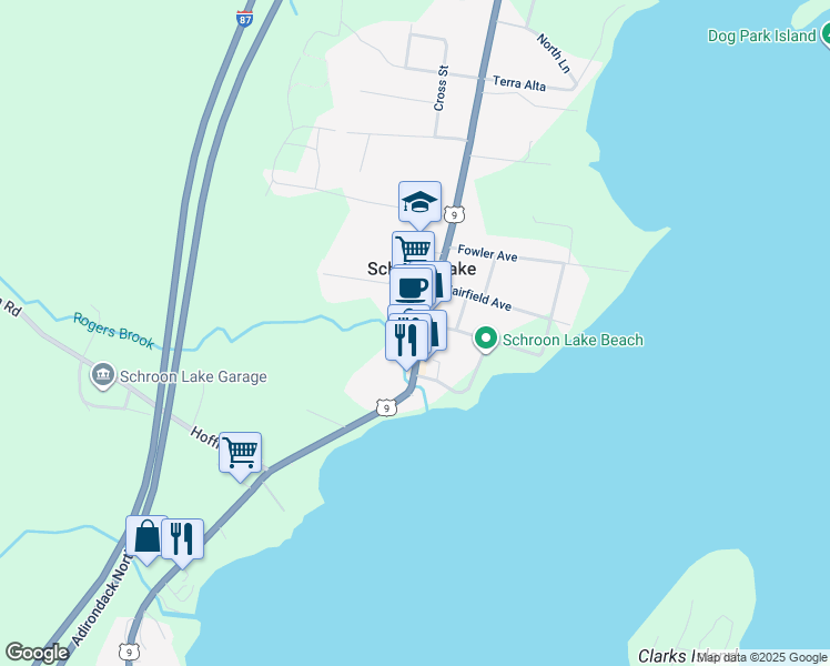 map of restaurants, bars, coffee shops, grocery stores, and more near 1085 Route 9 in Schroon Lake