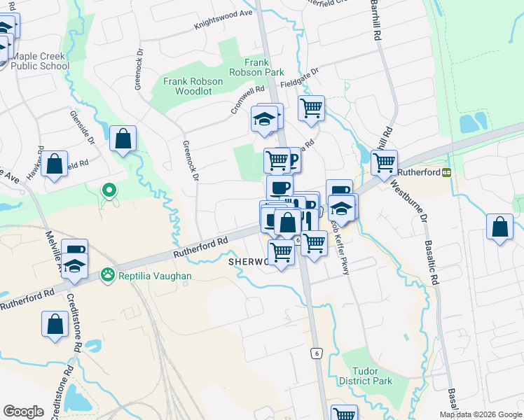 map of restaurants, bars, coffee shops, grocery stores, and more near in Vaughan