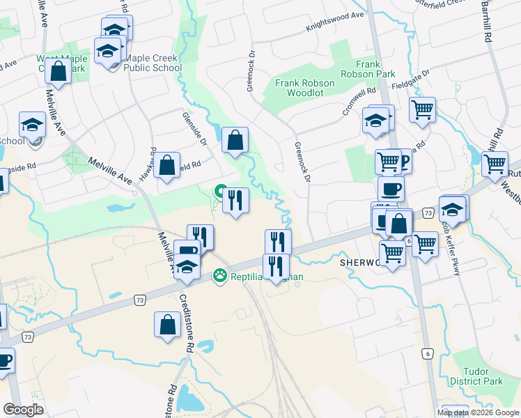 map of restaurants, bars, coffee shops, grocery stores, and more near 2506 Rutherford Road in Vaughan