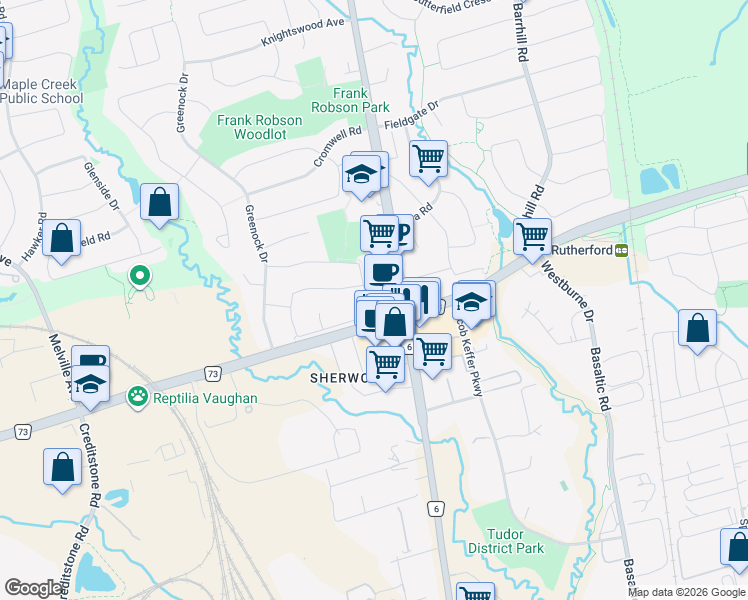 map of restaurants, bars, coffee shops, grocery stores, and more near 9290 Keele Street in Vaughan