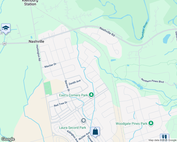 map of restaurants, bars, coffee shops, grocery stores, and more near 111 Rotondo Crescent in Vaughan