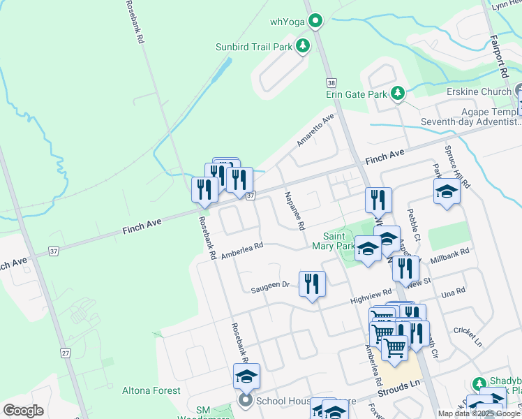 map of restaurants, bars, coffee shops, grocery stores, and more near 1531 Otonabee Drive in Pickering