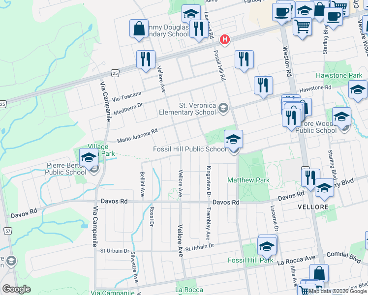 map of restaurants, bars, coffee shops, grocery stores, and more near 301 Vellore Avenue in Vaughan
