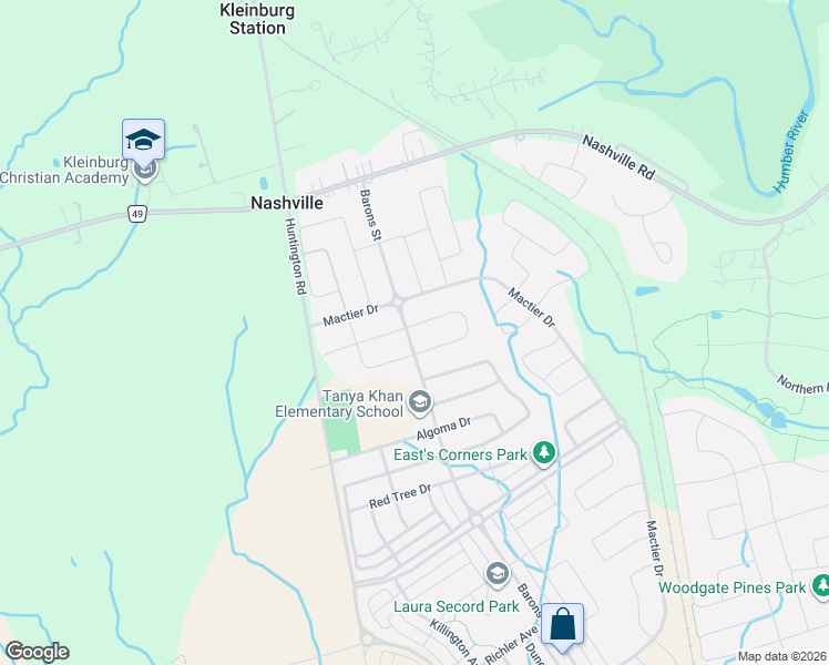 map of restaurants, bars, coffee shops, grocery stores, and more near 1 Alistair Crescent in Vaughan