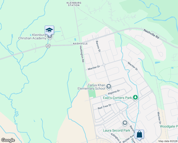 map of restaurants, bars, coffee shops, grocery stores, and more near 596 Mactier Drive in Vaughan