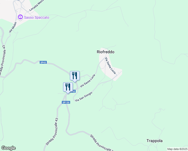 map of restaurants, bars, coffee shops, grocery stores, and more near 41 Via Santa Lucia in Riofreddo