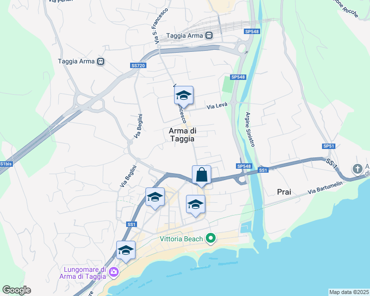 map of restaurants, bars, coffee shops, grocery stores, and more near 86 Via San Francesco in Taggia