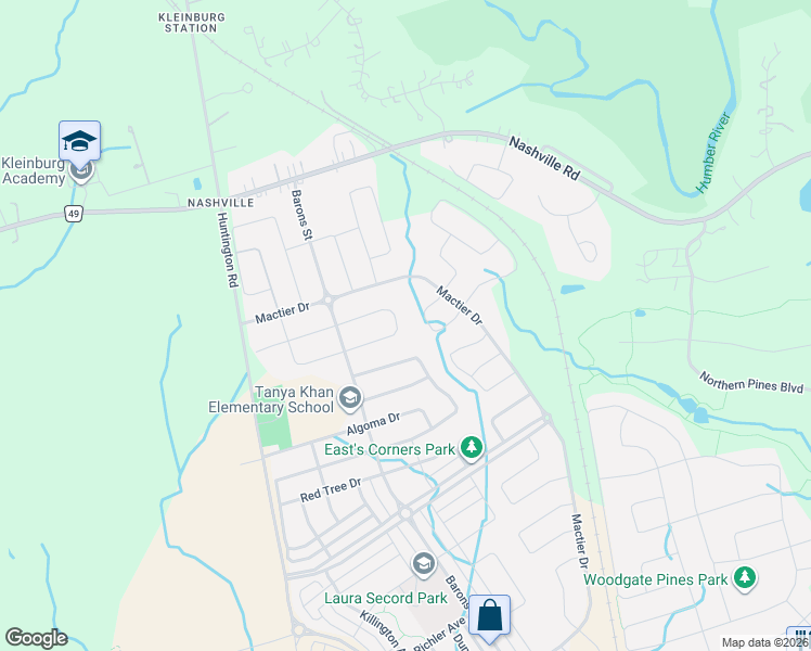map of restaurants, bars, coffee shops, grocery stores, and more near 89 Alistair Crescent in Vaughan