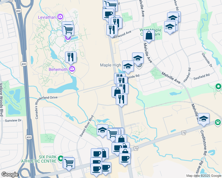 map of restaurants, bars, coffee shops, grocery stores, and more near 100 Auto Vaughan Drive in Vaughan