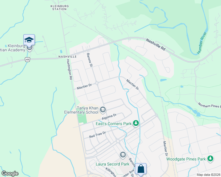 map of restaurants, bars, coffee shops, grocery stores, and more near in Vaughan