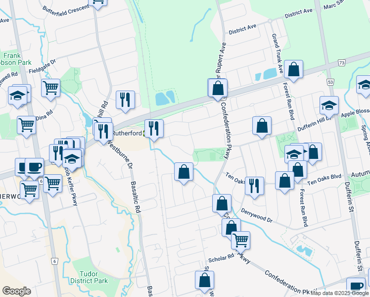 map of restaurants, bars, coffee shops, grocery stores, and more near 92 Preston Hill Crescent in Vaughan