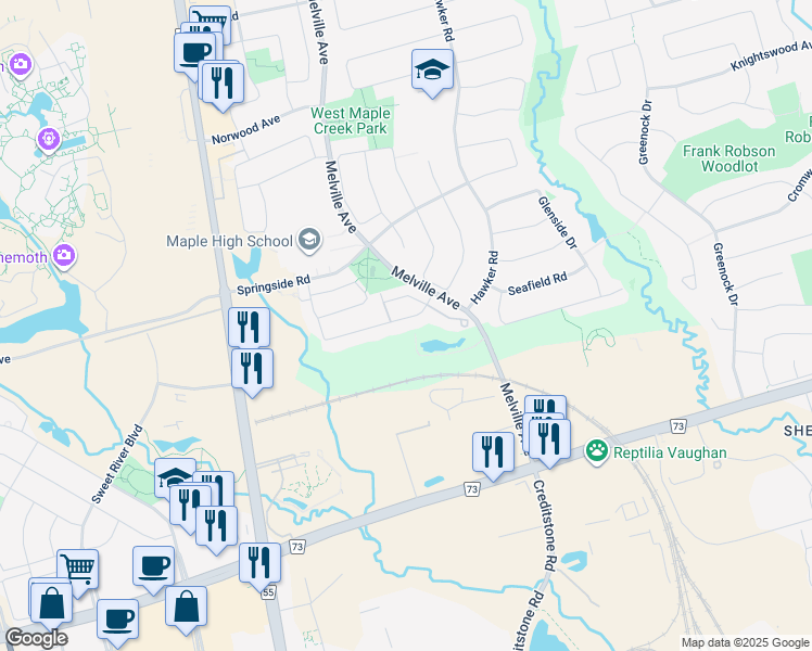 map of restaurants, bars, coffee shops, grocery stores, and more near 39 Parktree Drive in Vaughan