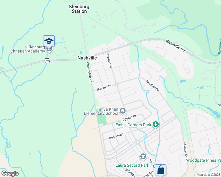 map of restaurants, bars, coffee shops, grocery stores, and more near 552 Mactier Drive in Vaughan