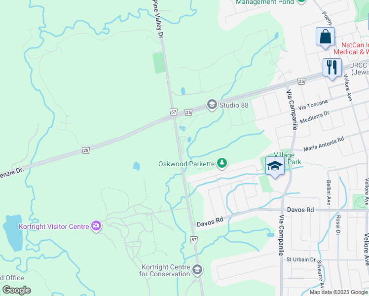 map of restaurants, bars, coffee shops, grocery stores, and more near 9909 Pine Valley Drive in Vaughan