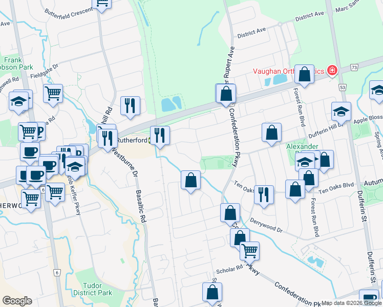 map of restaurants, bars, coffee shops, grocery stores, and more near 92 Preston Hill Crescent in Vaughan