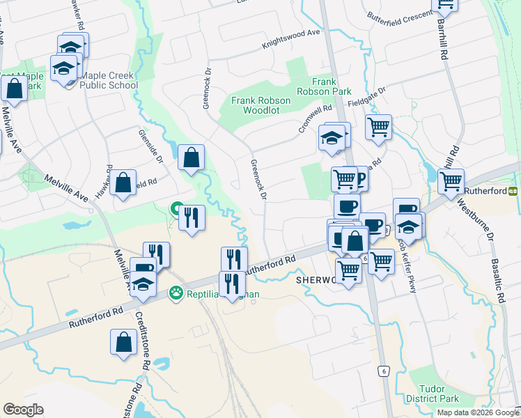 map of restaurants, bars, coffee shops, grocery stores, and more near 2 Bute Court in Vaughan