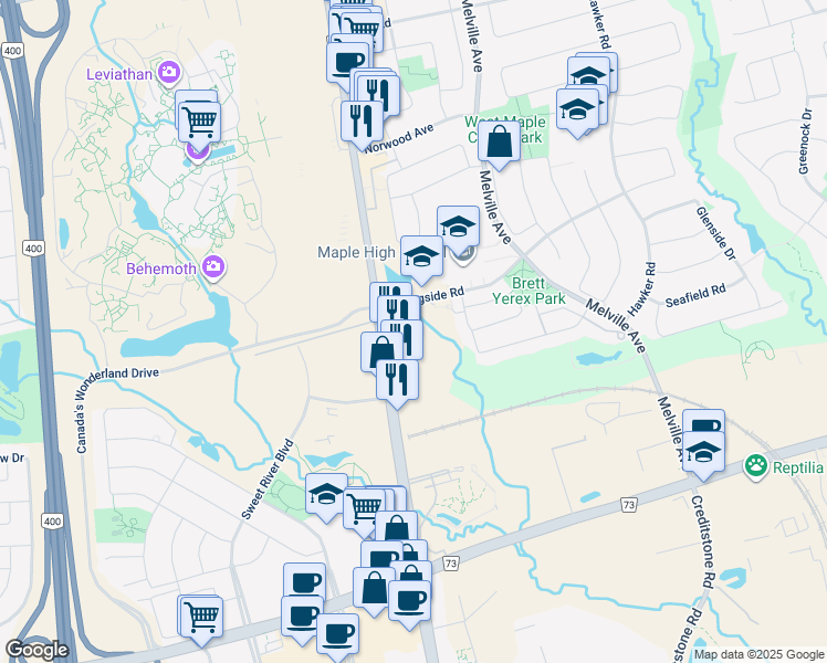 map of restaurants, bars, coffee shops, grocery stores, and more near 9471 Jane Street in Vaughan