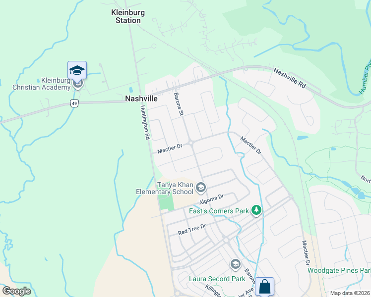 map of restaurants, bars, coffee shops, grocery stores, and more near 552 Mactier Drive in Vaughan