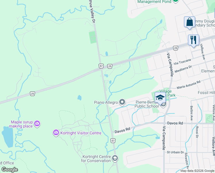 map of restaurants, bars, coffee shops, grocery stores, and more near 9909 Pine Valley Drive in Vaughan