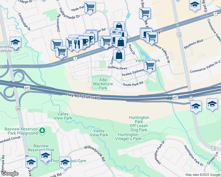 map of restaurants, bars, coffee shops, grocery stores, and more near 55 Orchid Road in Markham