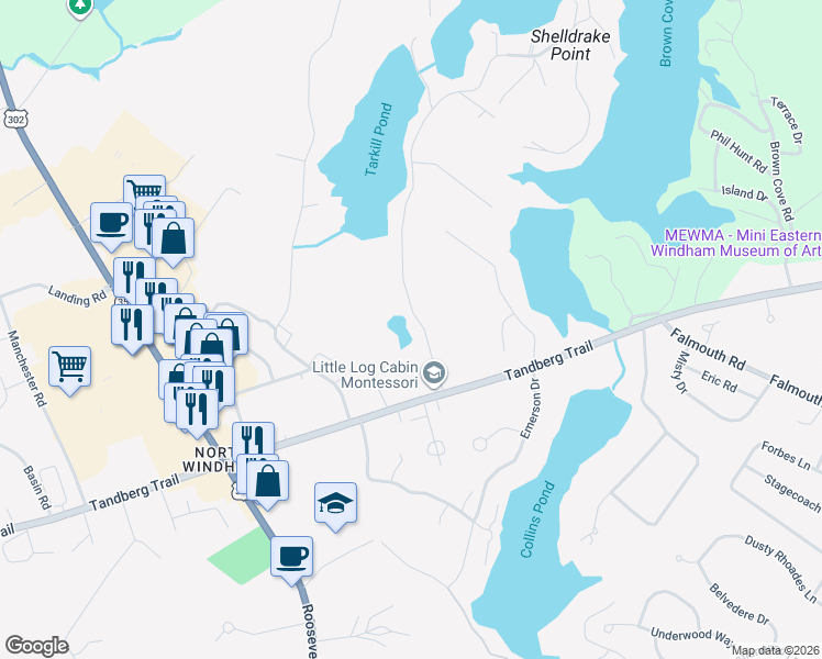 map of restaurants, bars, coffee shops, grocery stores, and more near 14 Sabbady Point Road in Windham