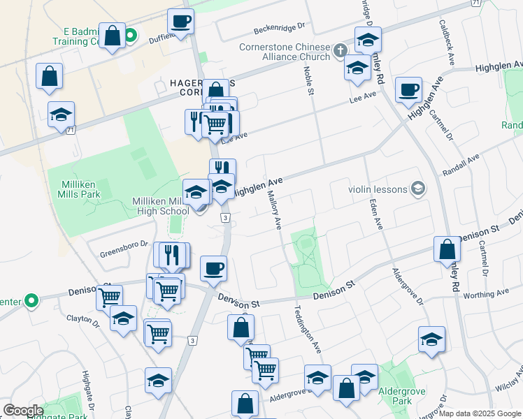 map of restaurants, bars, coffee shops, grocery stores, and more near 2 Doulton Court in Markham