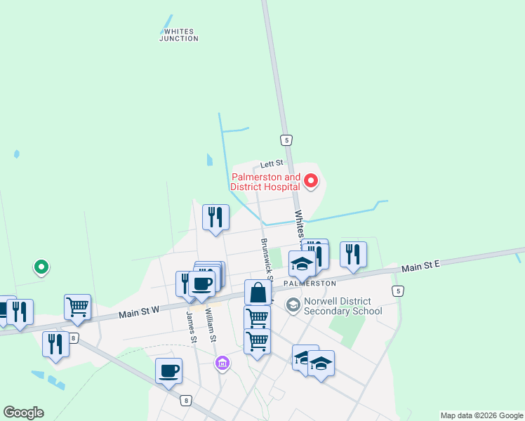 map of restaurants, bars, coffee shops, grocery stores, and more near 300 Dufferin Street in Palmerston