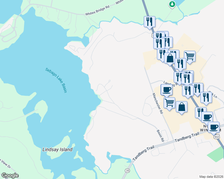 map of restaurants, bars, coffee shops, grocery stores, and more near 58 Hackett Road in Windham