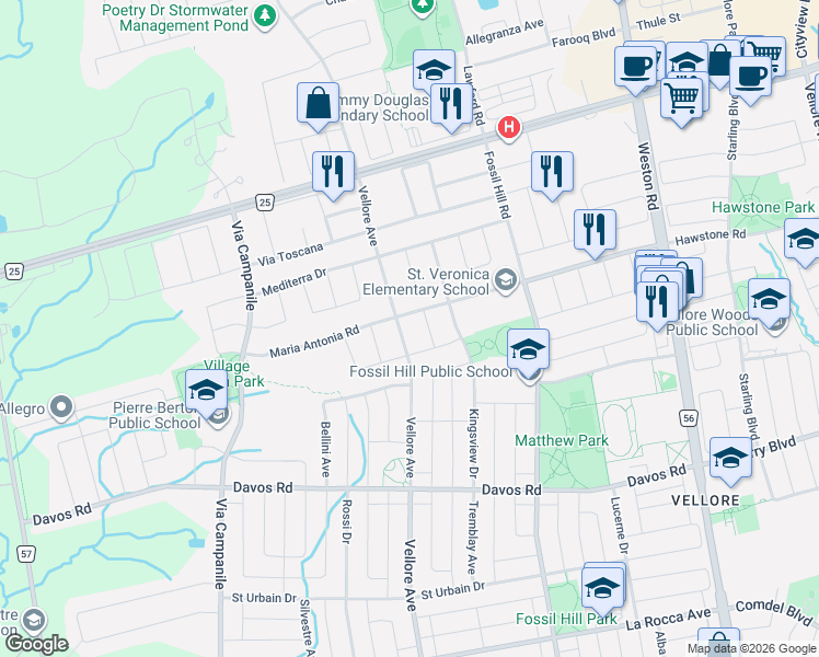 map of restaurants, bars, coffee shops, grocery stores, and more near 343 Vellore Avenue in Vaughan
