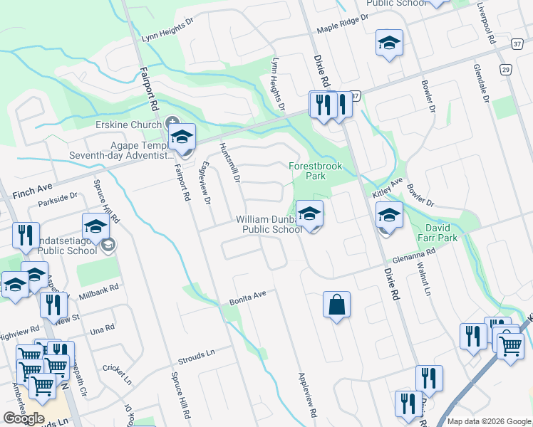 map of restaurants, bars, coffee shops, grocery stores, and more near 940 Glenanna Road in Pickering