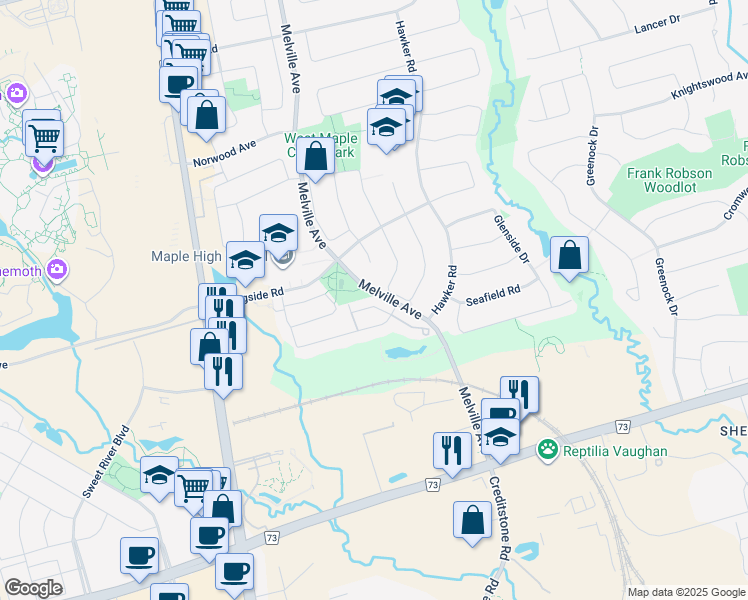 map of restaurants, bars, coffee shops, grocery stores, and more near in Vaughan