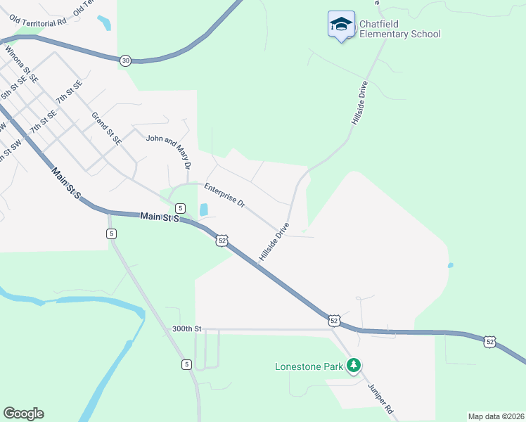 map of restaurants, bars, coffee shops, grocery stores, and more near 1534 Industrial Drive in Chatfield