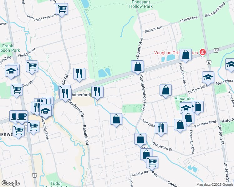 map of restaurants, bars, coffee shops, grocery stores, and more near 243 Royal Appian Crescent in Vaughan