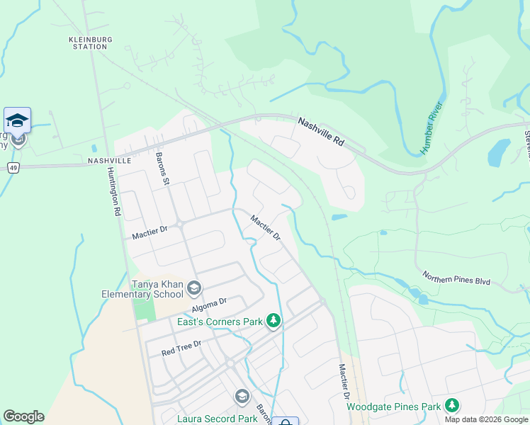 map of restaurants, bars, coffee shops, grocery stores, and more near 411 Mactier Drive in Vaughan