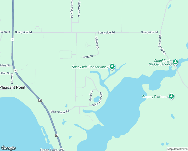 map of restaurants, bars, coffee shops, grocery stores, and more near 721 Silver Creek Road in Green Lake