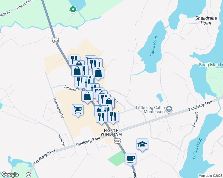 map of restaurants, bars, coffee shops, grocery stores, and more near 21 Oak Lane in Windham