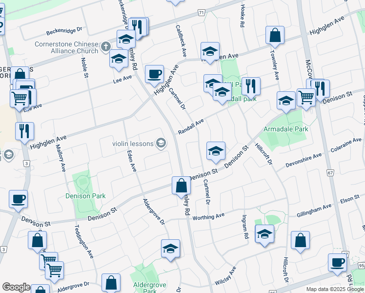 map of restaurants, bars, coffee shops, grocery stores, and more near in Markham