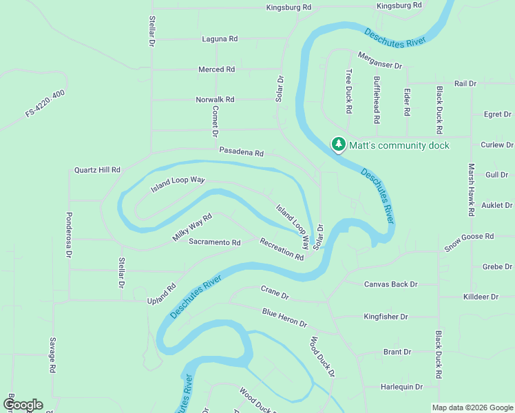 map of restaurants, bars, coffee shops, grocery stores, and more near 17151 Island Loop Way in Bend